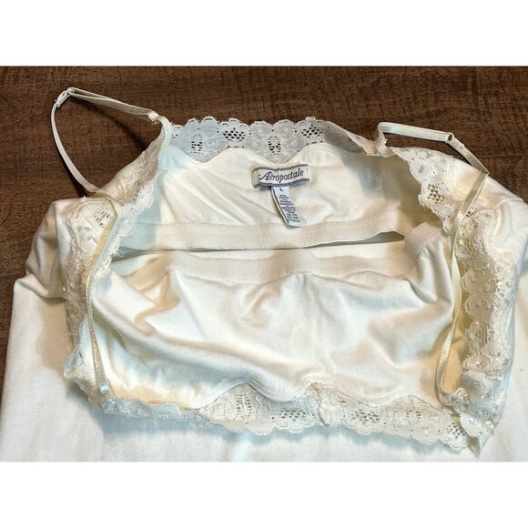 Aeropostale Lace Trim Cami Tank Size Large Cream Y2K Preppy 90S Coquette - Picture 4 of 14